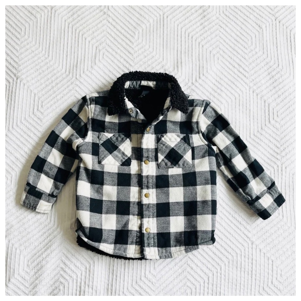 Buffalo Plaid Flannel & Sherpa Shacket Shirt Jacket / Overshirt